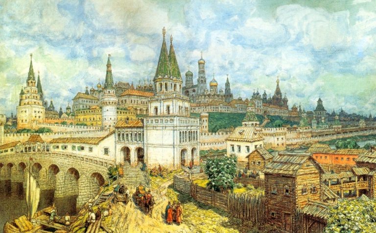 Расцвет Кремля. Всехсвятский каменный мост и Кремль в конце XVII века (1922). Аполлинарий Васнецов