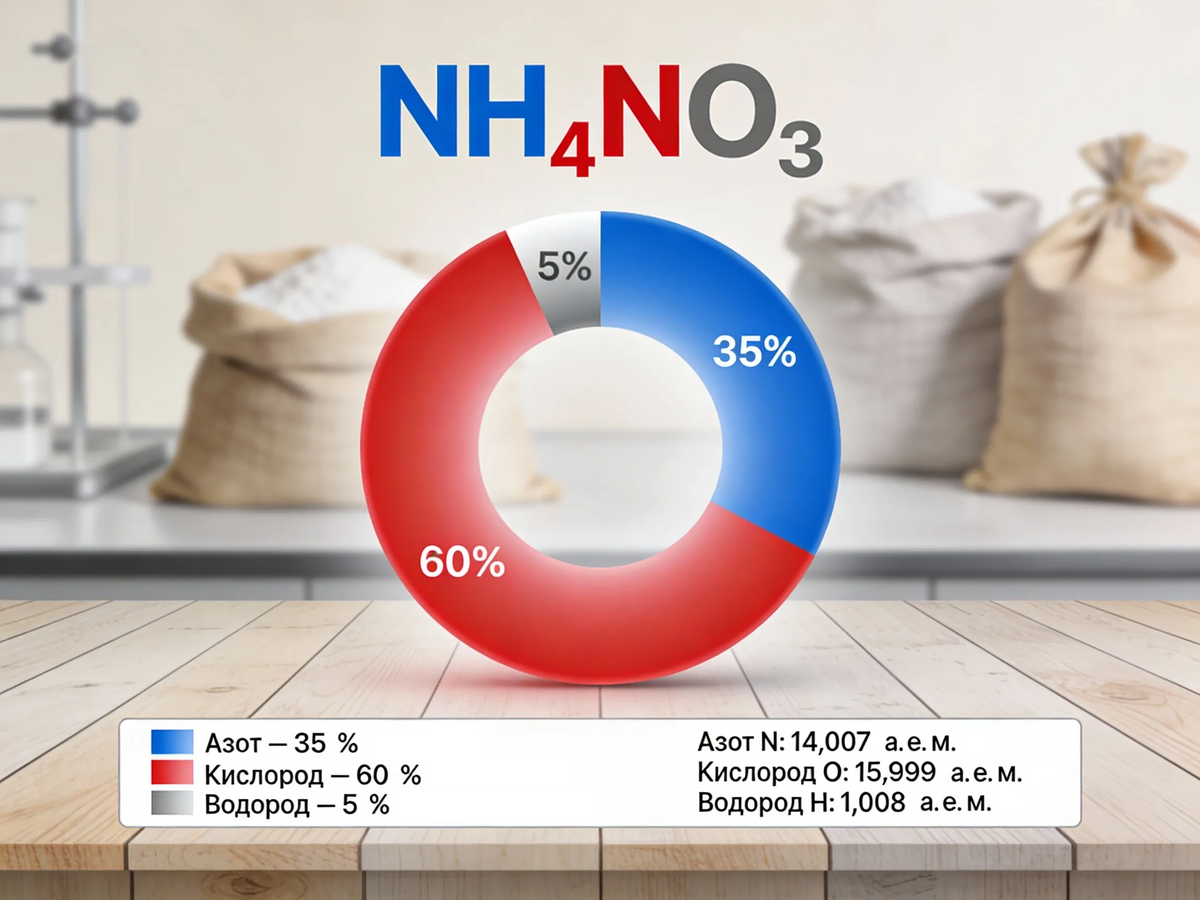Содержание элементов в аммиачной селитре в массовых процентах