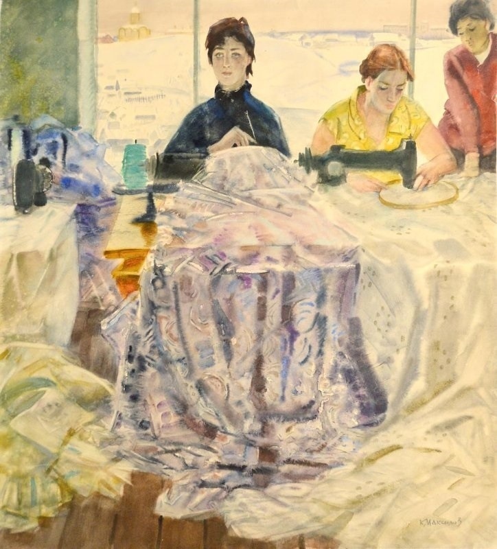 К.М. Максимов. Кружевницы. Акварель.1971г.