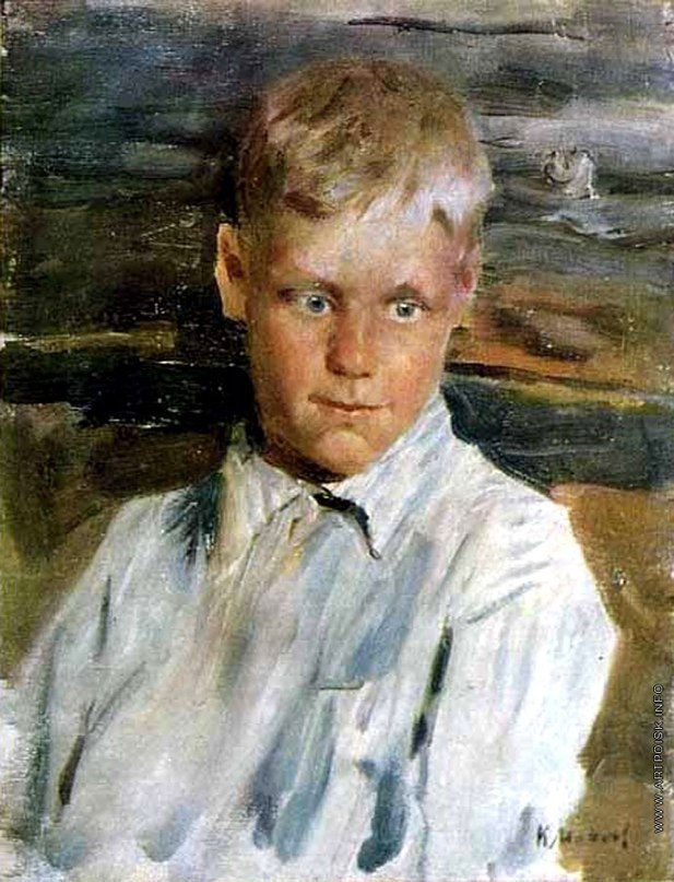 К.М. Максимов. Портрет мальчика в синей рубашке. 1954г.