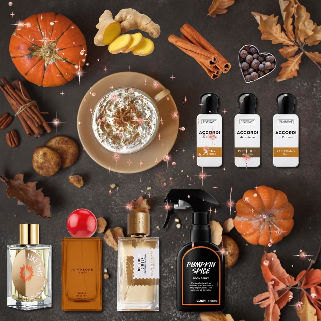 Парфюмы с ароматом тыквенного латте: Etat Libre d’Orange Like This, Lush Pumpkin Spice Body Spray, Goldfield & Banks Ingenious Ginger, Jo Malone London Ginger Biscuit Cologne, The Merchant of Venice Accord di Profumo