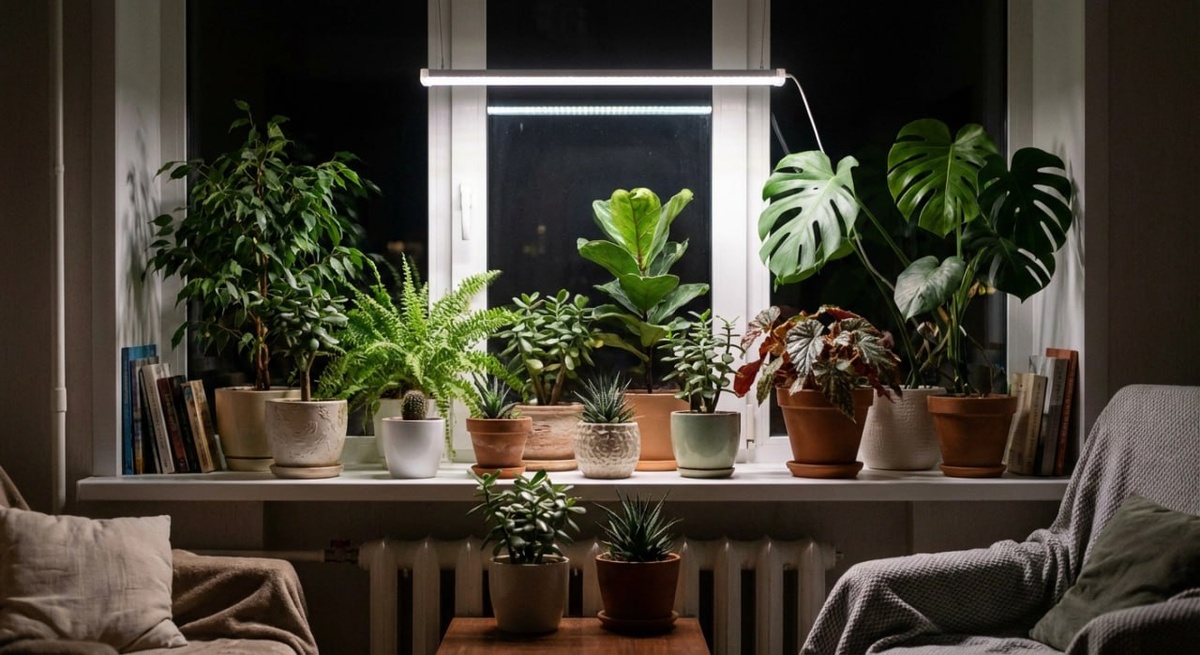 Пример использования фитолампы для комнатных растений