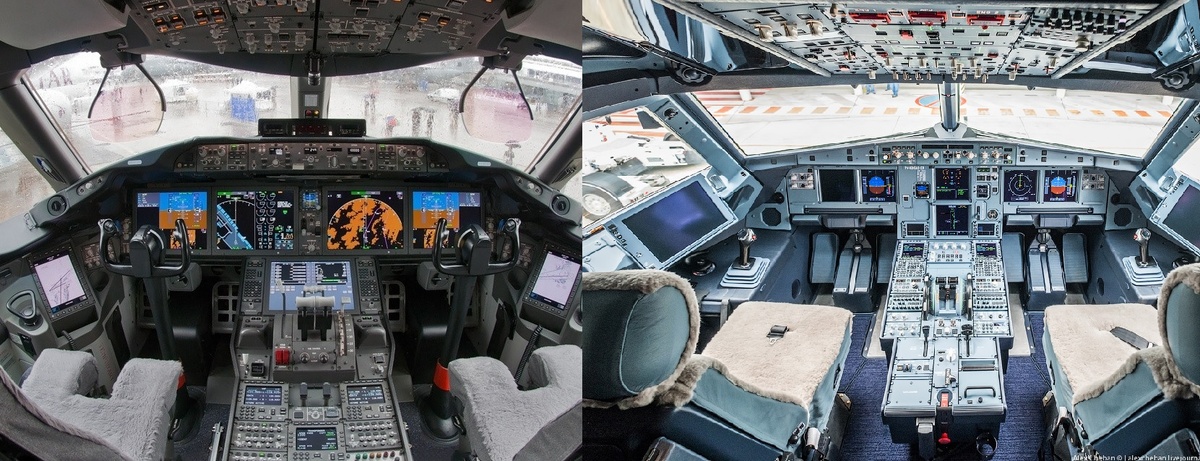 Кабина Боинга 787 и Эйрбас 320 / откр. ист.