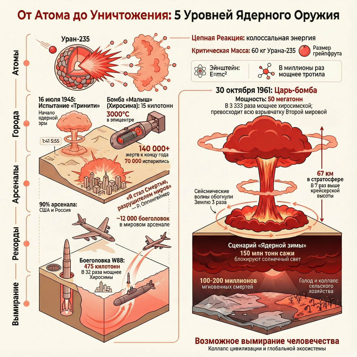 От атома до уничтожения: 5 уровней ядерного оружия
