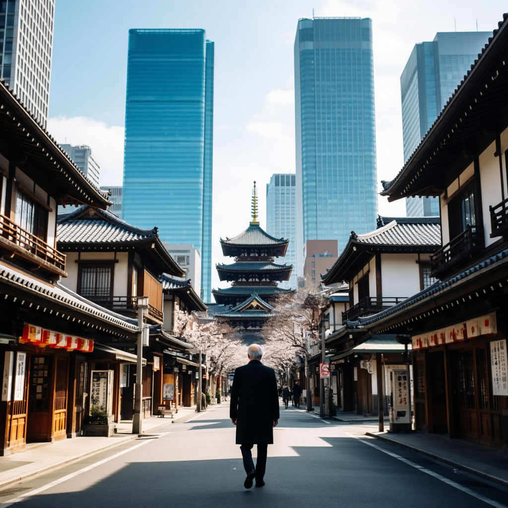 Так ИИ представил себе Ростроповича в Японии.