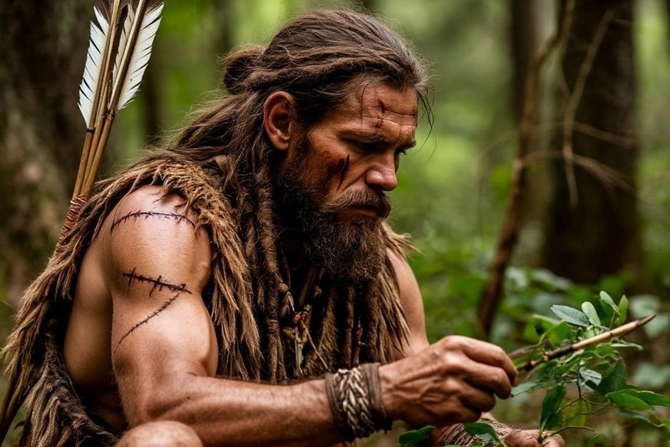    60 000 лет назад люди уже были способны разработать технику выделения яда из растений и намазывать им наконечники стрел. Людмила Губаева/сгенерировано при помощи нейросети «Шедеврум»