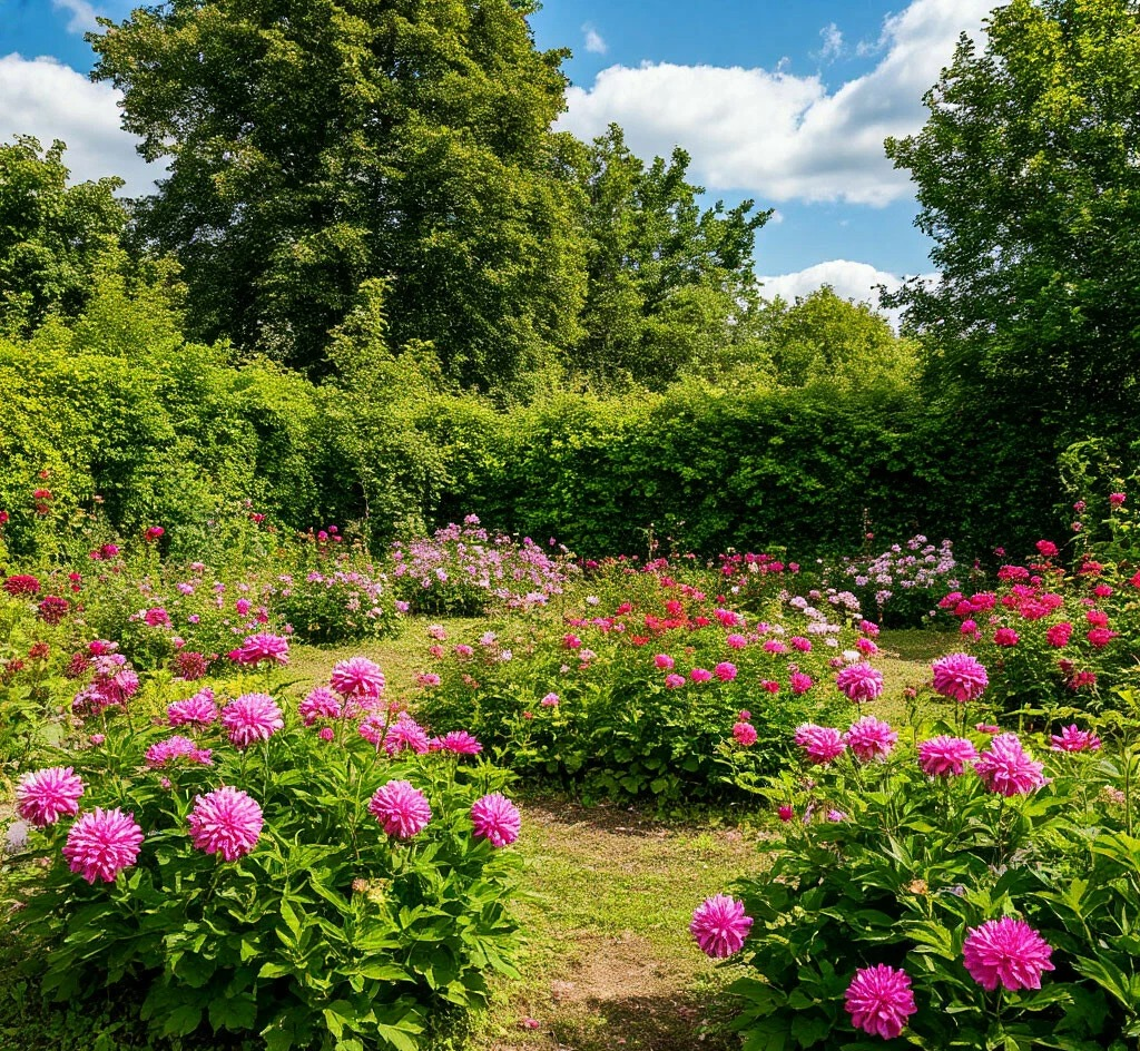 Заросший, но цветущий сад летом