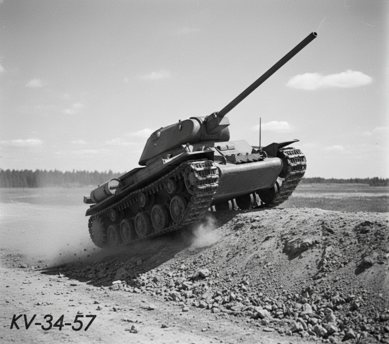 КВ-34-57 преодолевает песчаный вал на полигоне под Свердловском