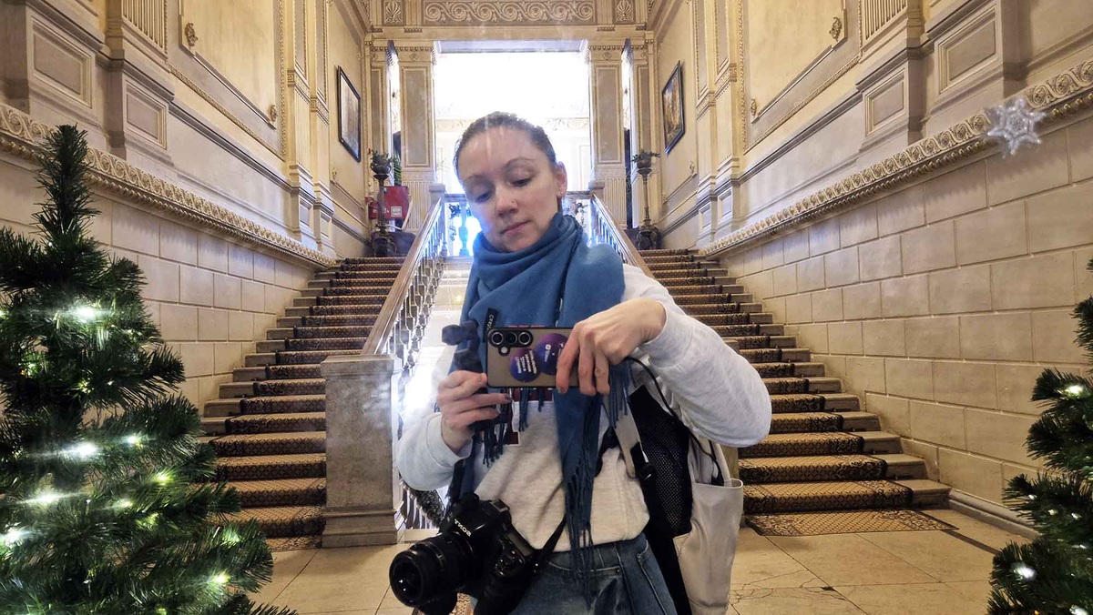 Центральная лестница с мраморными балясинами и ступенями украшена торшерами в форме колонн, вазонами из бронзы и статуями нимф из серого мрамора 