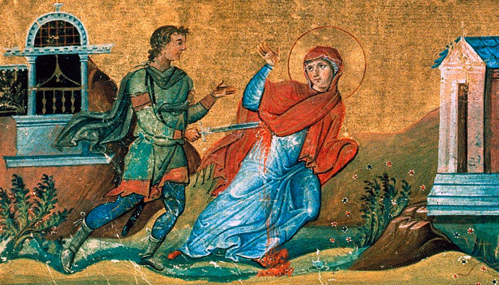 Св. Анисия Солунская (миниатюра из «Минология Василия II», Византия, X век). Фото: wikipedia.org