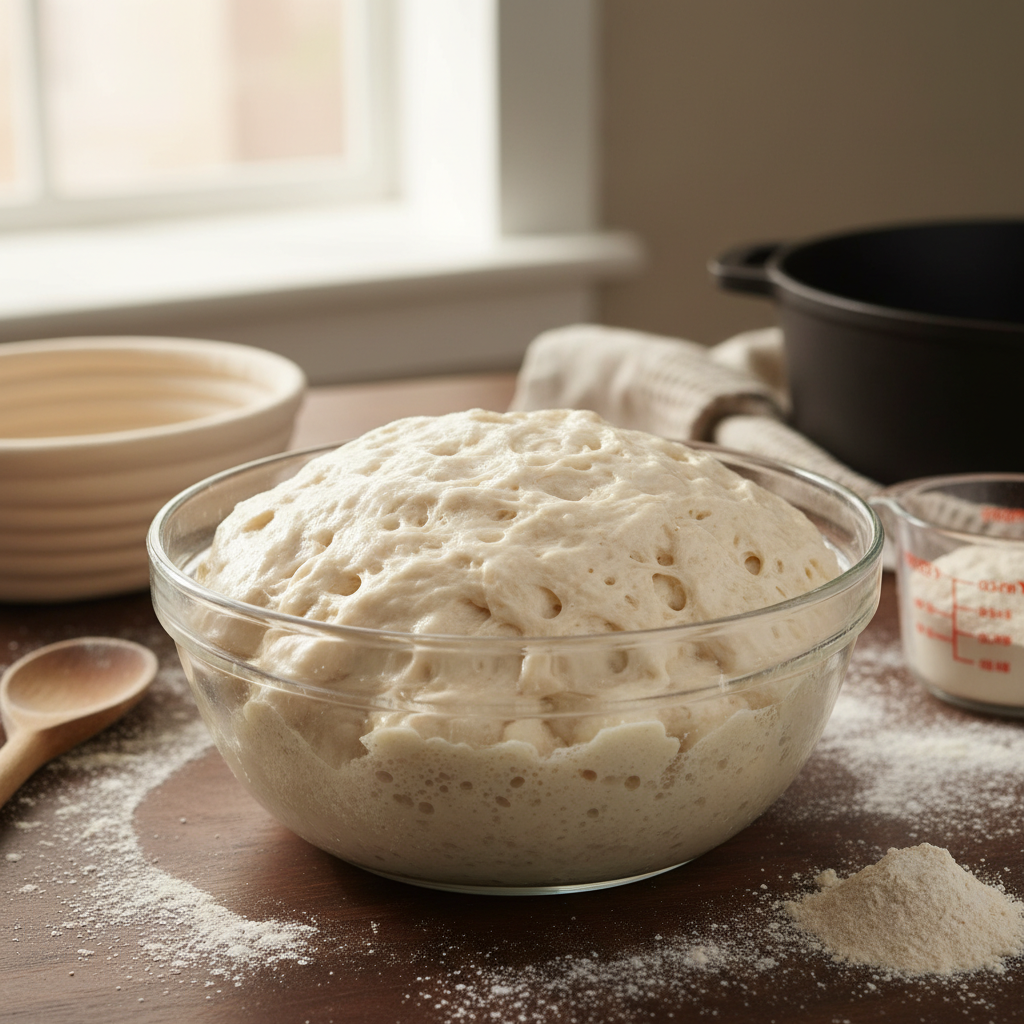 Вот так должна выглядеть правильная опара. Если ваши дрожжи не "проснулись" так — булочки не получатся. Это фундамент вкуса СССР