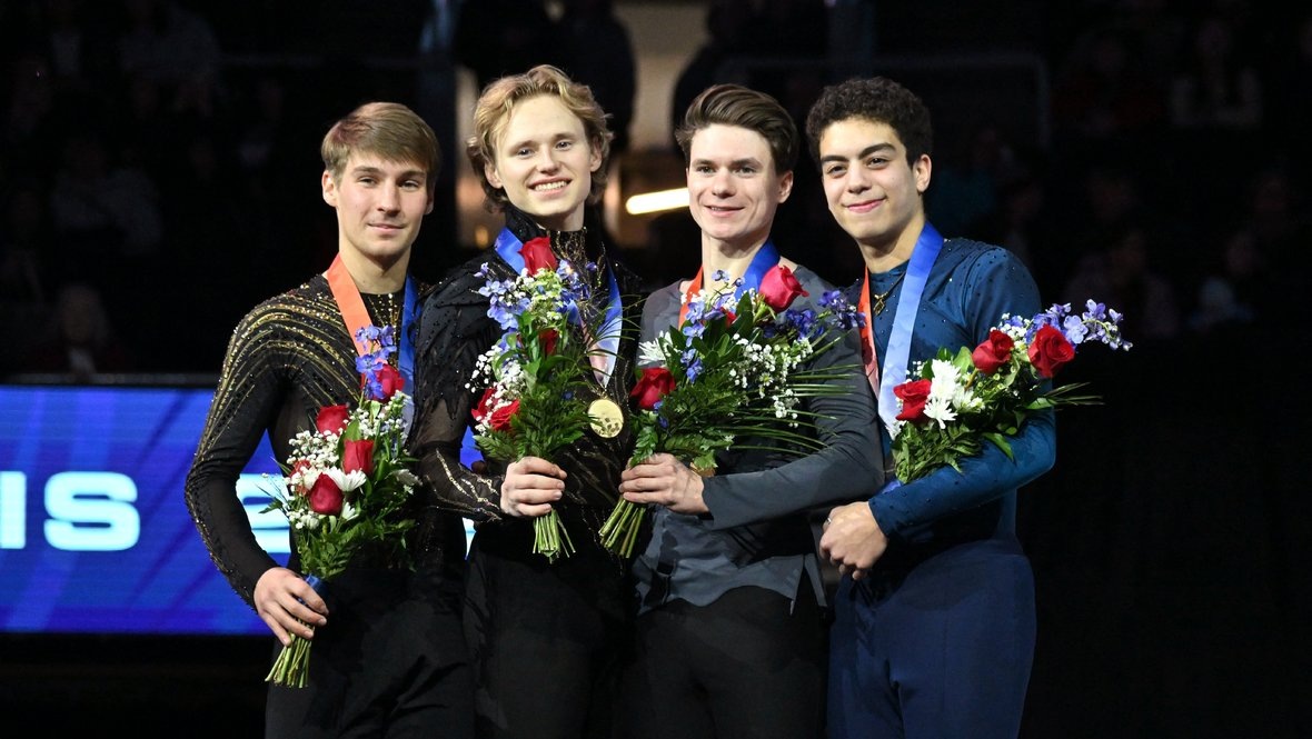    Эндрю Торгашев, Илья Малинин, Максим Наумов и Джейкоб Санчес.Imagn Images USA Today Sports