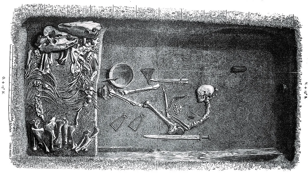 Эскиз погребения сделанный автором раскопок в 1889 году.