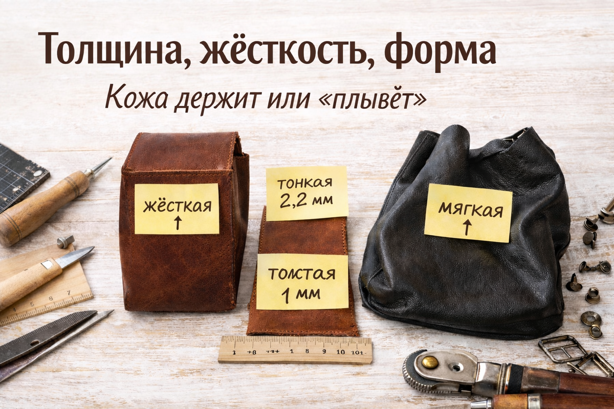 Определить жесткость кожи для изделий можно самим, а толщину обычно указывают на этикетке.