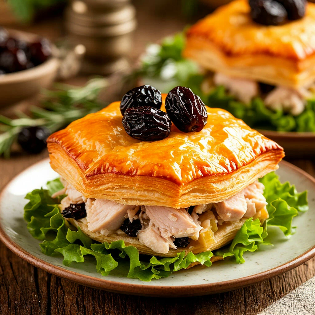 Слоеный салат "Нежность" с индейкой и черносливом