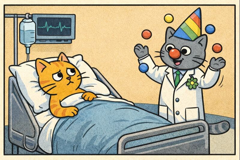 Котик врач веселит пациента)