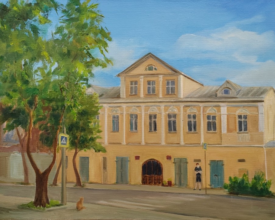 "Дом с мезонином - дом прапорщицы Петровой на Красной Набережной". Автор Васильева Татьяна. Выставка «Архитектурные изыски провинциального города». «Музей культуры». 2025 г.
