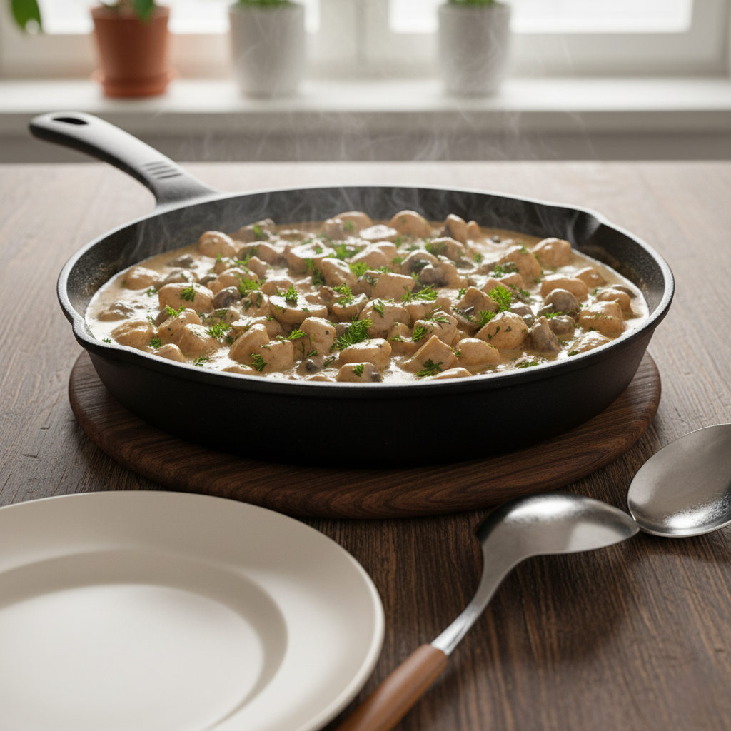 Нежная курица с грибами в сметанном соусе