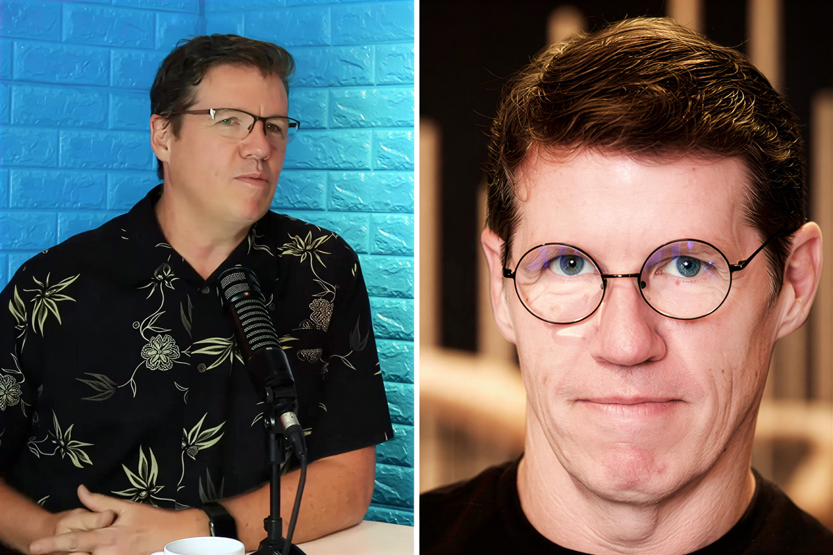 Гай Мун (слева) участвует в подкасте "Speech Bubble w/Butch Hartman" в 2020 году. Фотография профиля Муна в Facebook (справа).