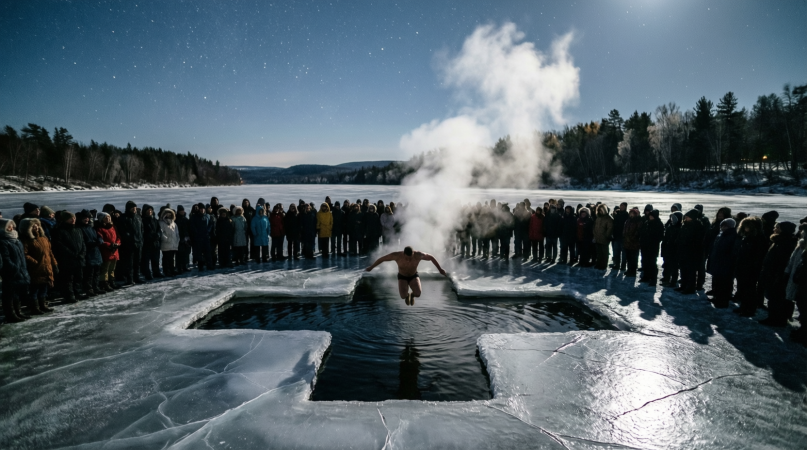 Смельчак прыгает в воду
