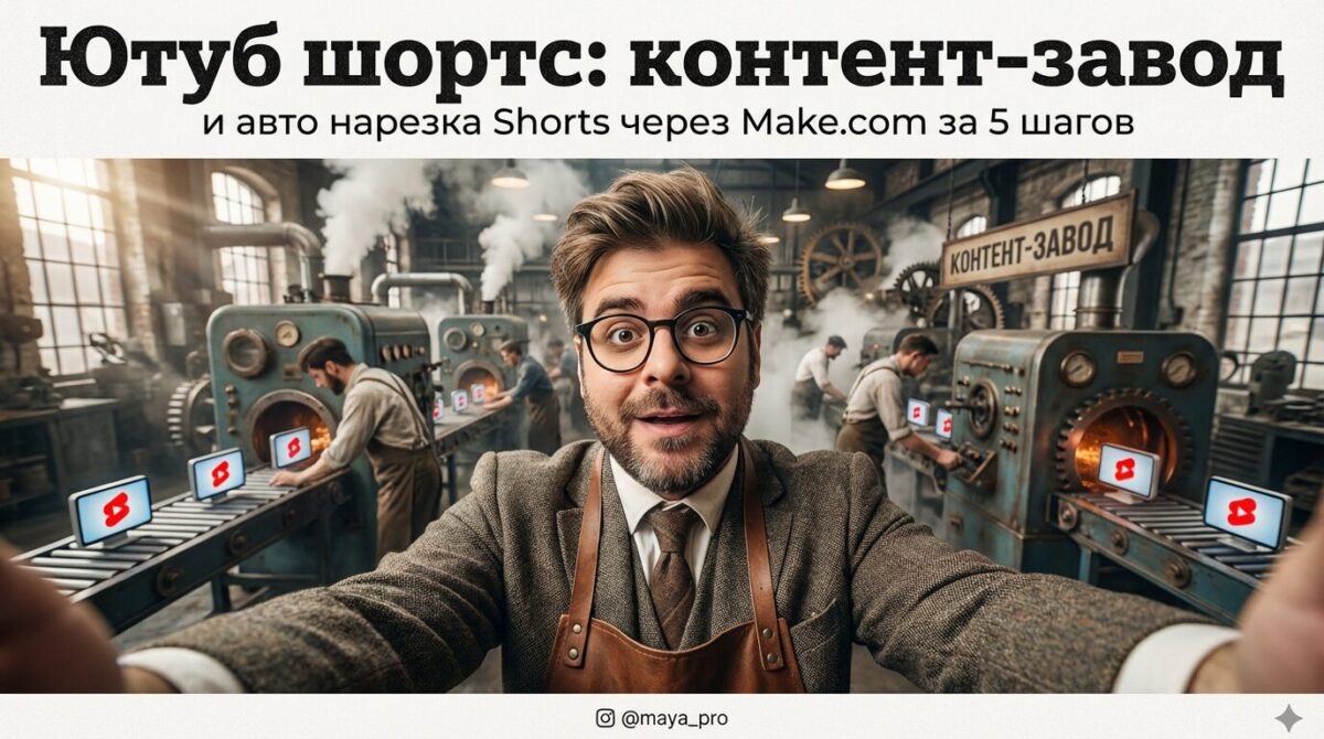    Ютуб шортс: контент‑завод и авто нарезка Shorts через Make.com за 5 шагов Артур Хорошев