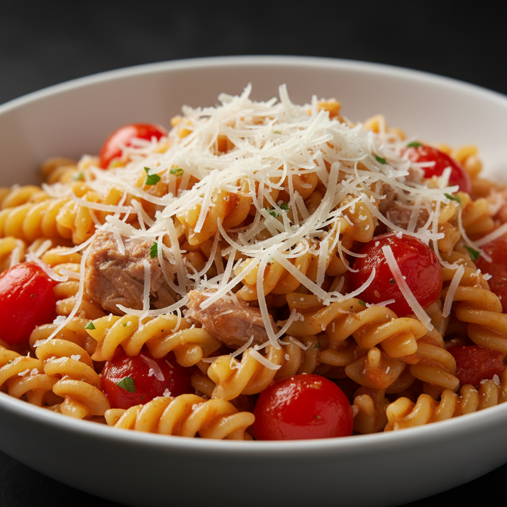 Ароматная паста с тунцом и свежими томатами