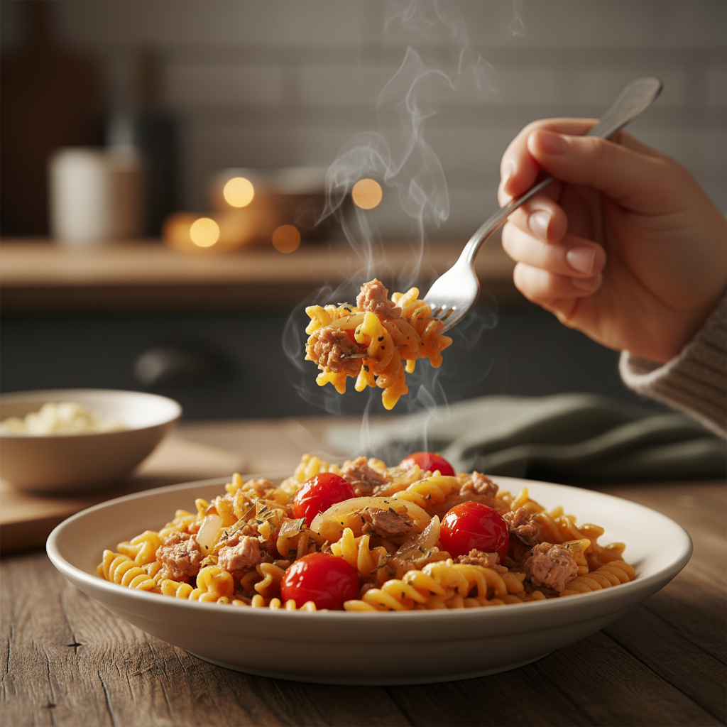 Ароматная паста с тунцом и свежими томатами