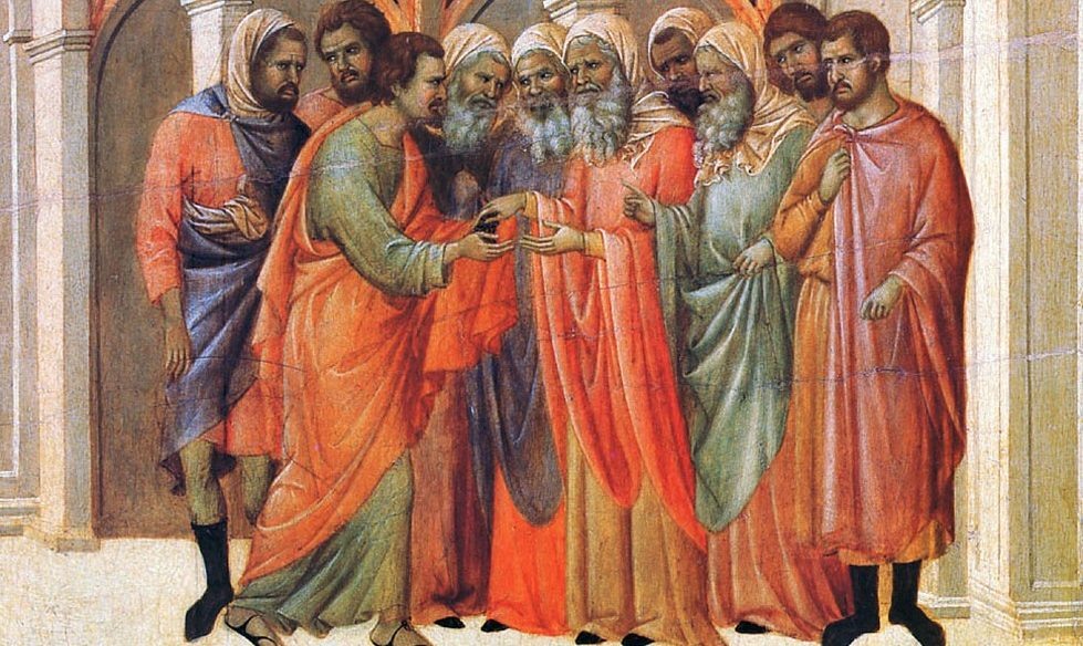 «Предательство Иуды» фрагмент картины Дуччо ди Буонинсеньи «Страсти Христовы» 1311 год
