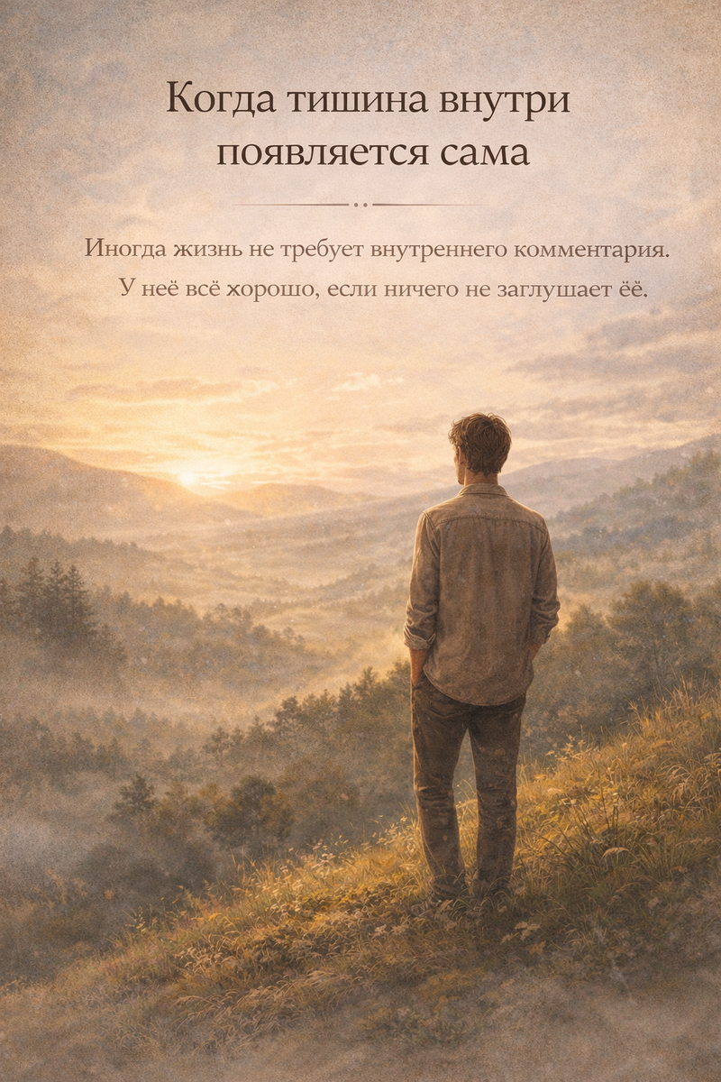 Есть моменты, когда ничего не нужно менять.
Достаточно перестать всё время комментировать происходящее —
и жизнь начинает идти спокойнее.