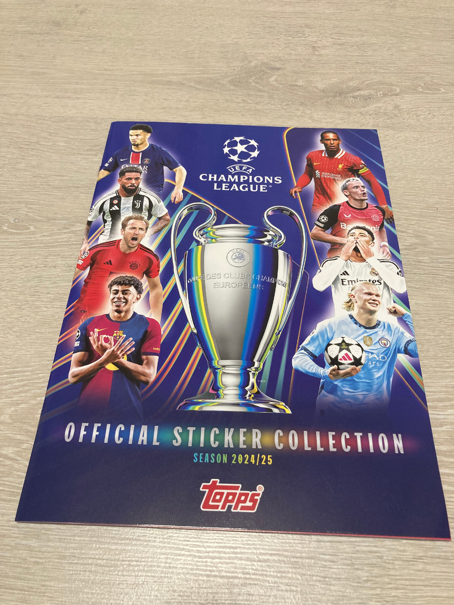 Основа коллекции - это альбом, куда вклеивают наклейки. Обложка выглядит очень достойно. Тут и Холланд, и Ламин Ямаль, и Кейн и Джуд Беллингем. И даже производитель угадал с победителем турнира - есть игрок ПСЖ. 