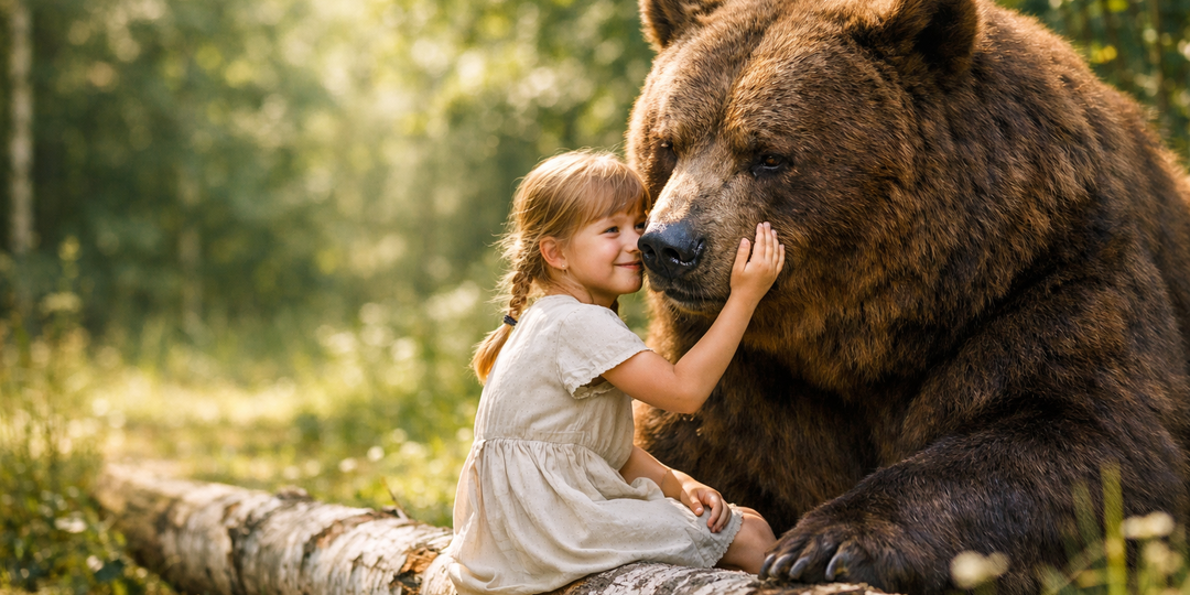 Она искала пропавшую дочь… и замерла: на лесной поляне её ребёнок сидел рядом с медведем.