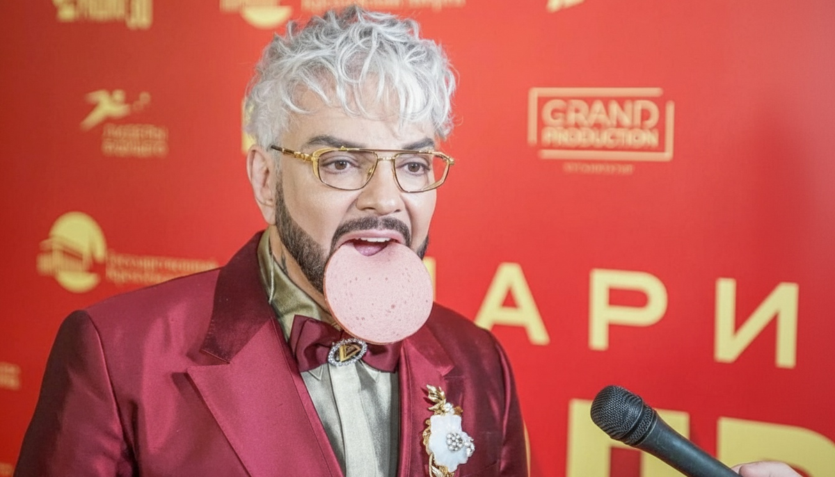 Филипп Киркоров с докторской колбасой во рту