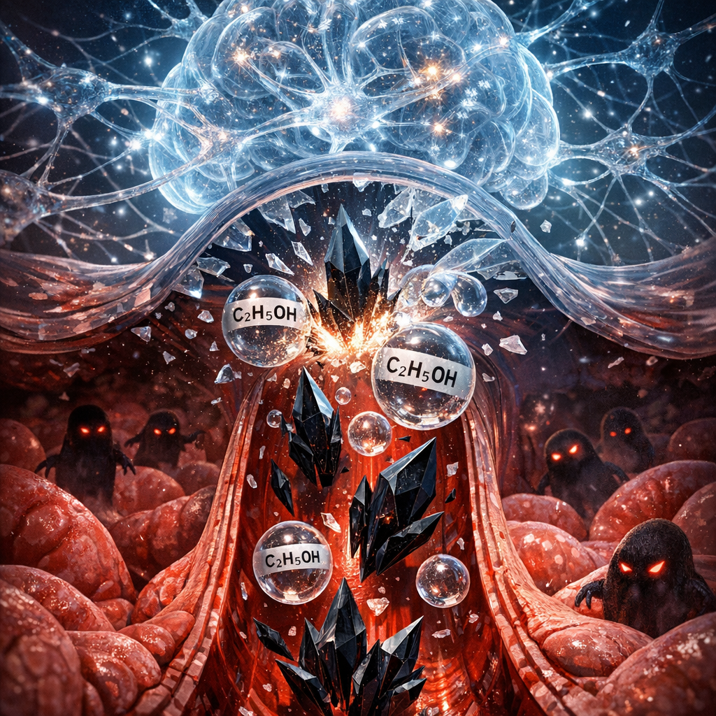 «Прямая поставка яда. Нейротоксины, произведенные в кишечном хаосе, путешествуют с кровью, преодолевают защитный барьер и атакуют самые уязвимые точки — синапсы и нервные клетки. Результат — туман, паника и сломанные нейронные связи.»