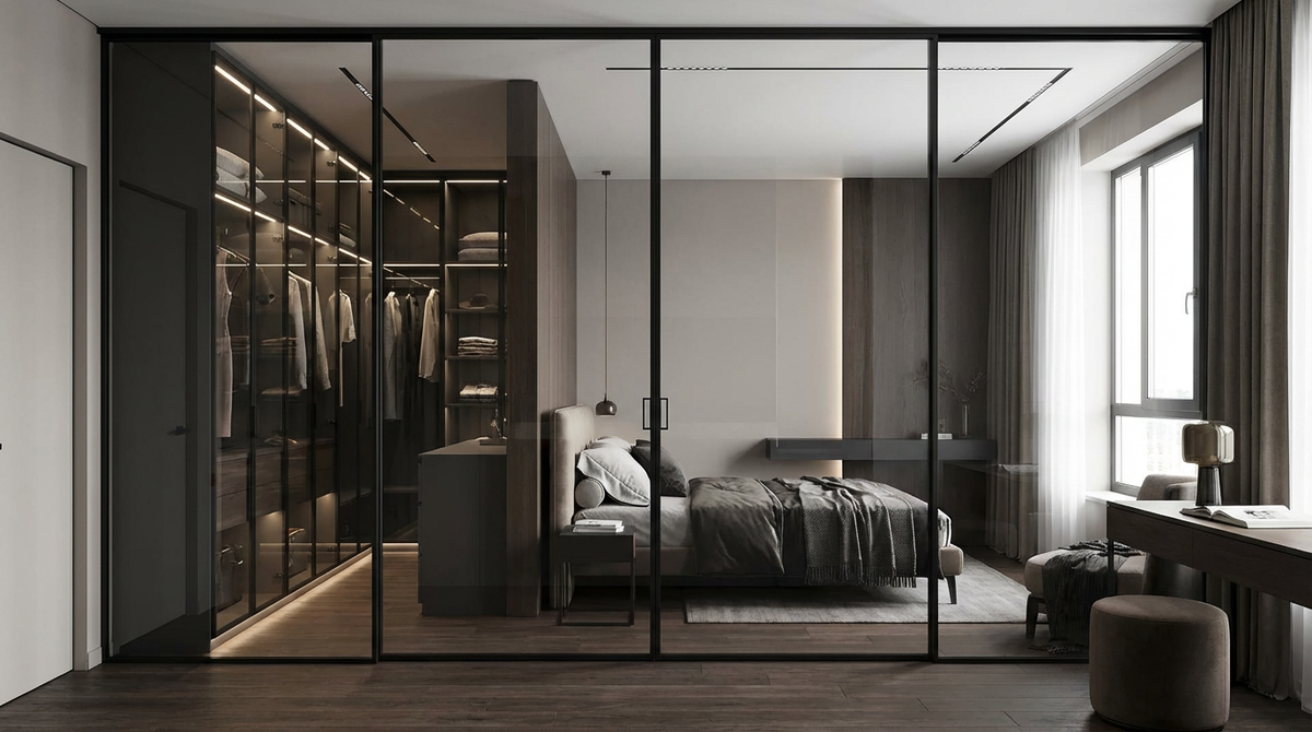 Стеклянная перегородка для спальни