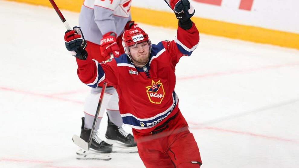    Прохор Полтапов оформил дубль и набрал 100 очков в КХЛ. Фото: соцсети ХК ЦСКА