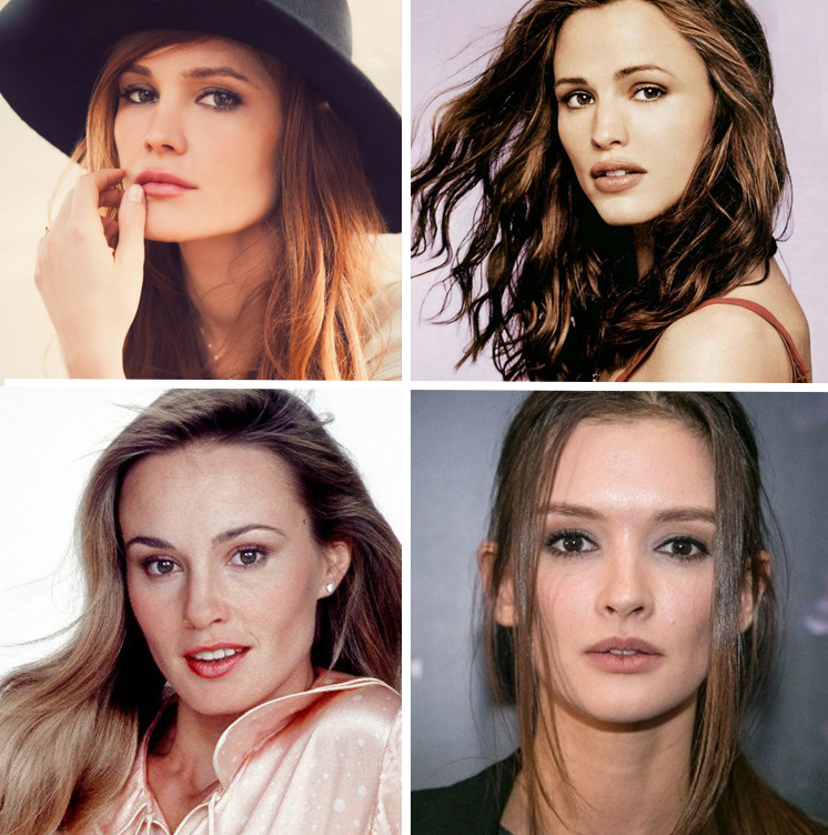 Дарья Чаруша. Вверху справа Дженнифер гарнер. Внизу: слева Джессика Ланж, справа Паулина Андреева