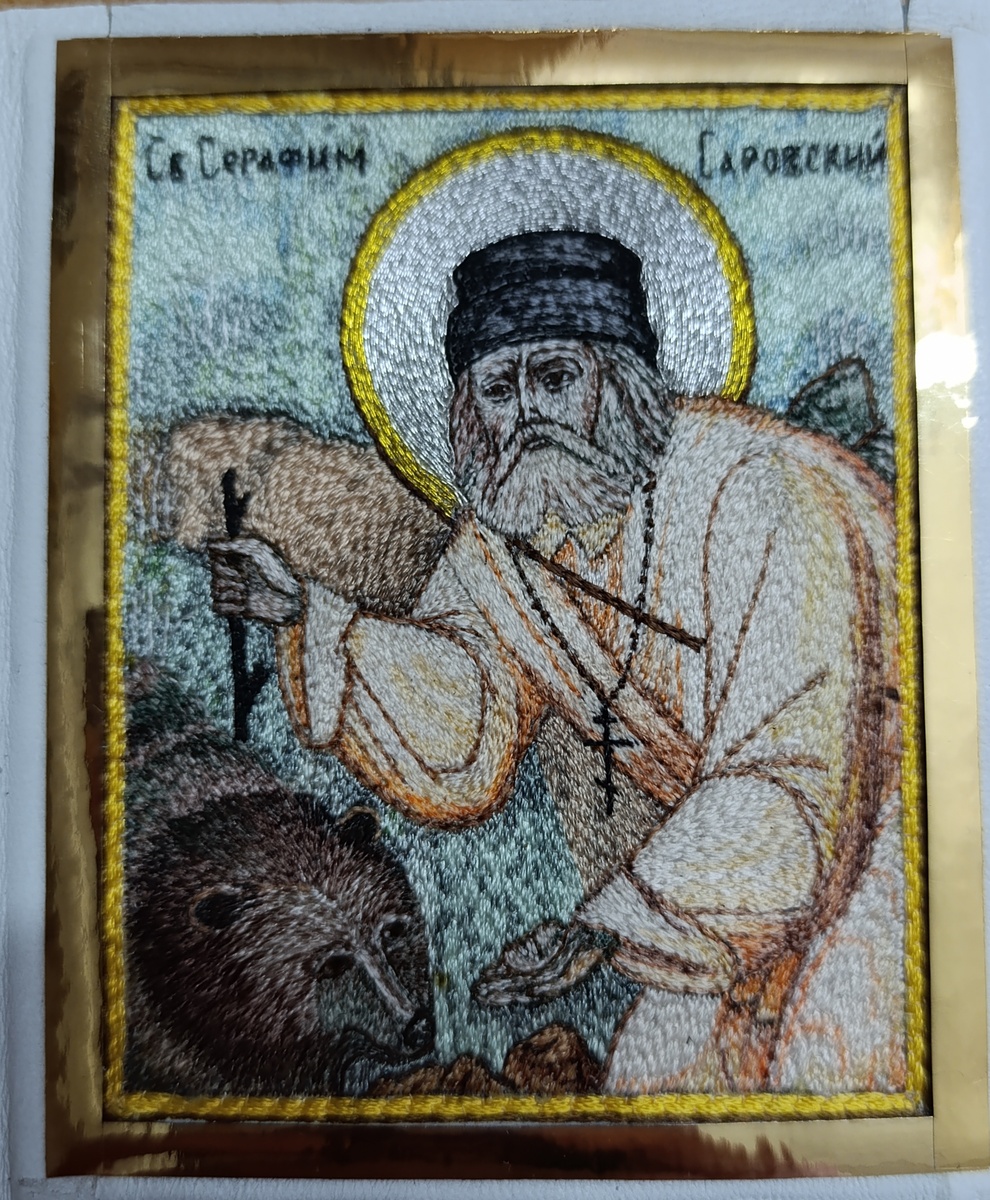 Моя любимая икона преподобного, вышитая моим супругом, священником Валентином. 
