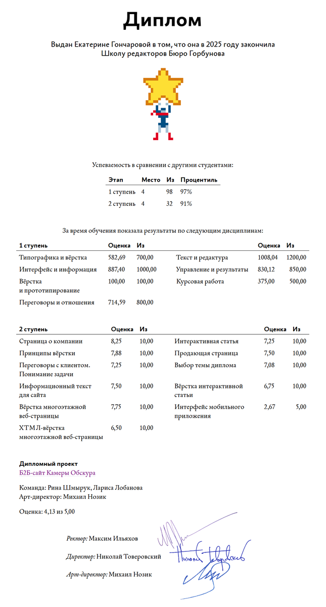 Мой диплом об окончании Школы редакторов