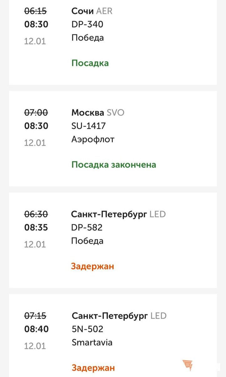    Расписание вылетов