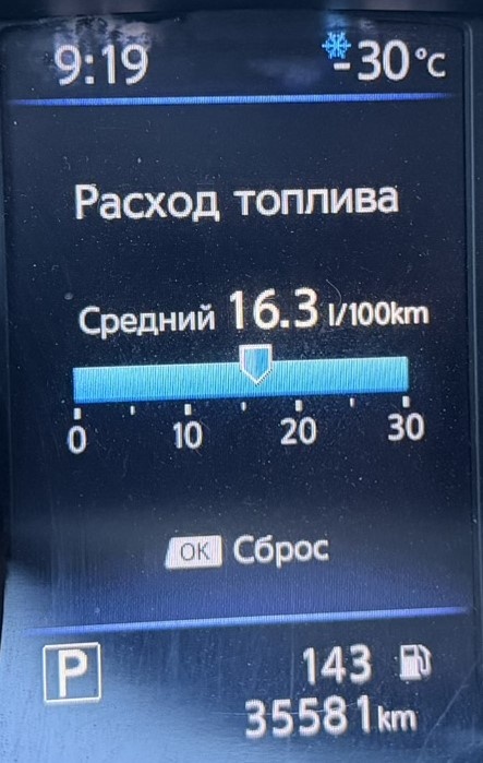 Автомобильный термометр показывает минус тридцать.