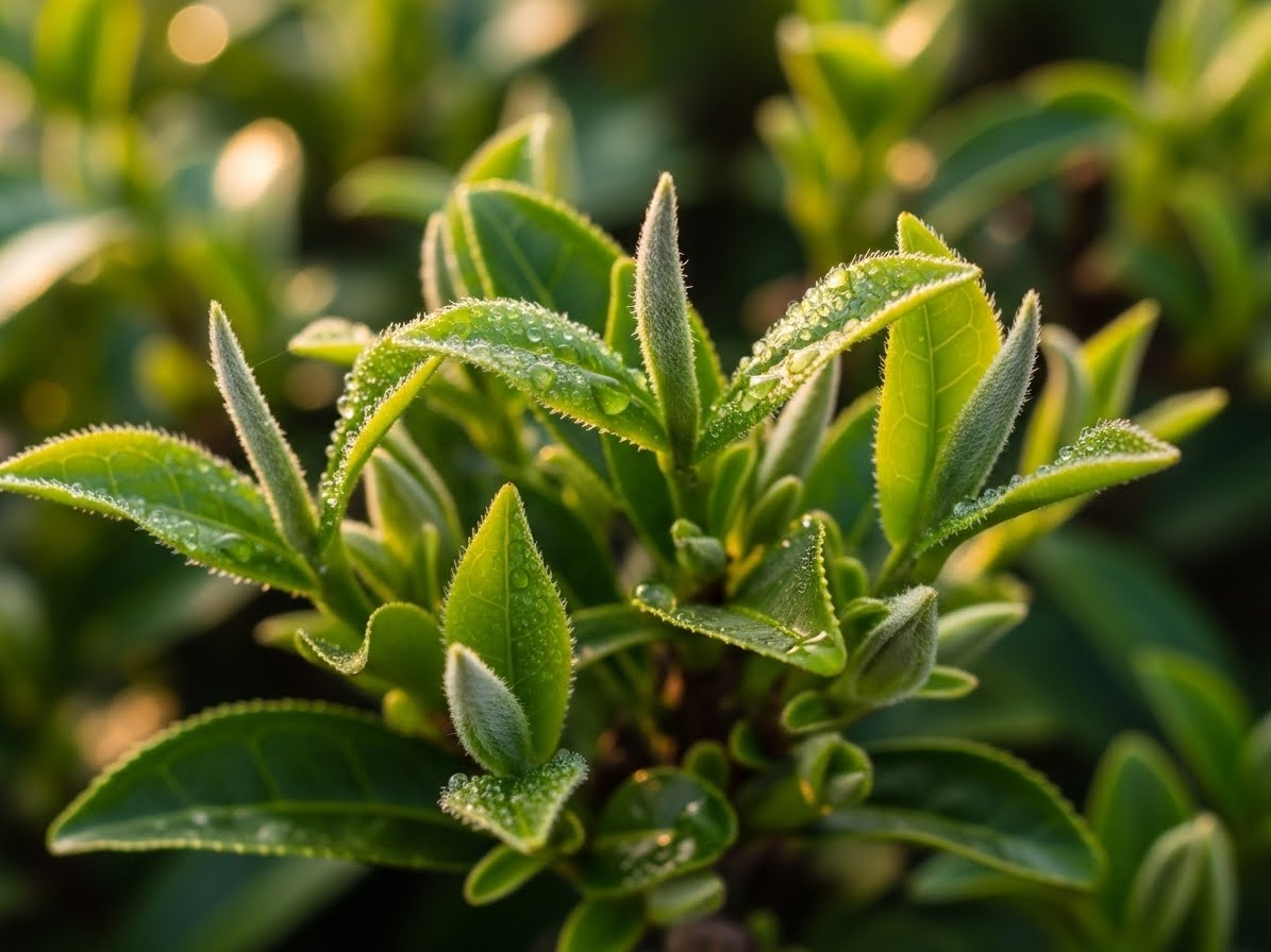 Листья молодого мелого чая с пушком