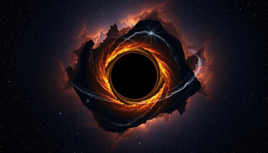    Изображение космического пейзажа с черной дырой на фоне звёздного неба