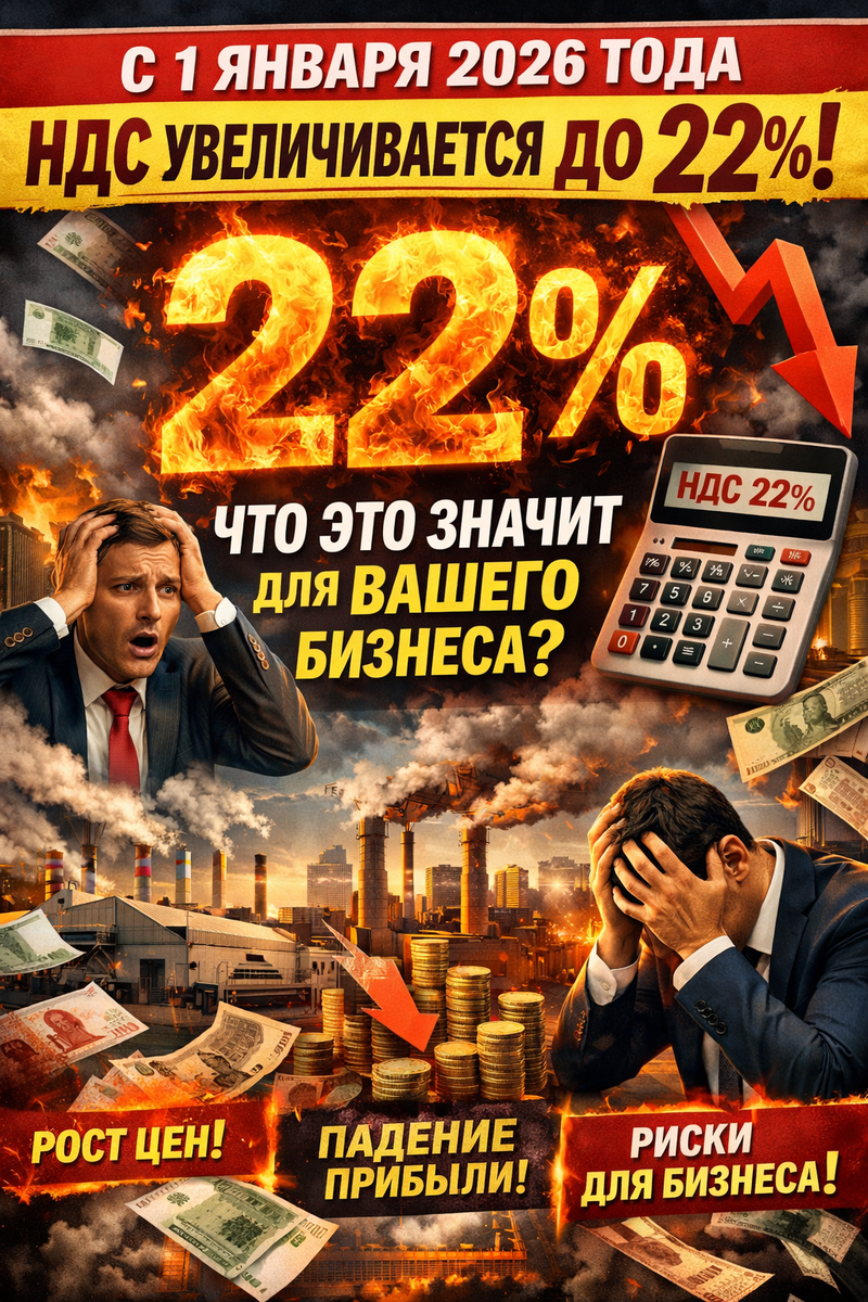 С 1 января 2026 года НДС увеличивается до 22%