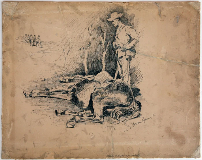 Кавалерист перед мертвой лошадью, худ. Фредерик Ремингтон 