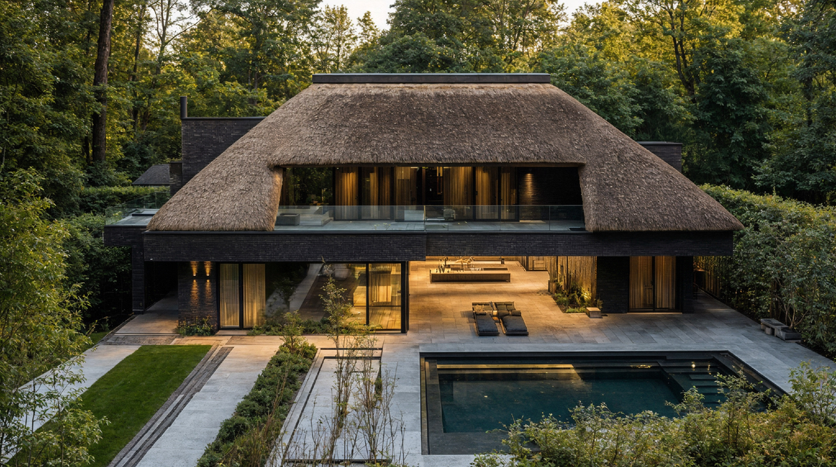 Лесная вилла с соломенной кровлей. KNKO architectural bureau.