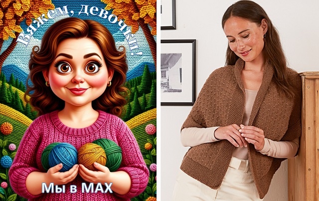 Цельновязаный жакет-накидка