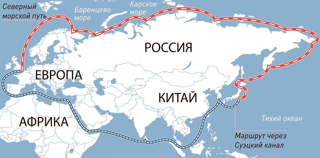 Карта СМП и Суэцкого торгового пути. Из открытых источников