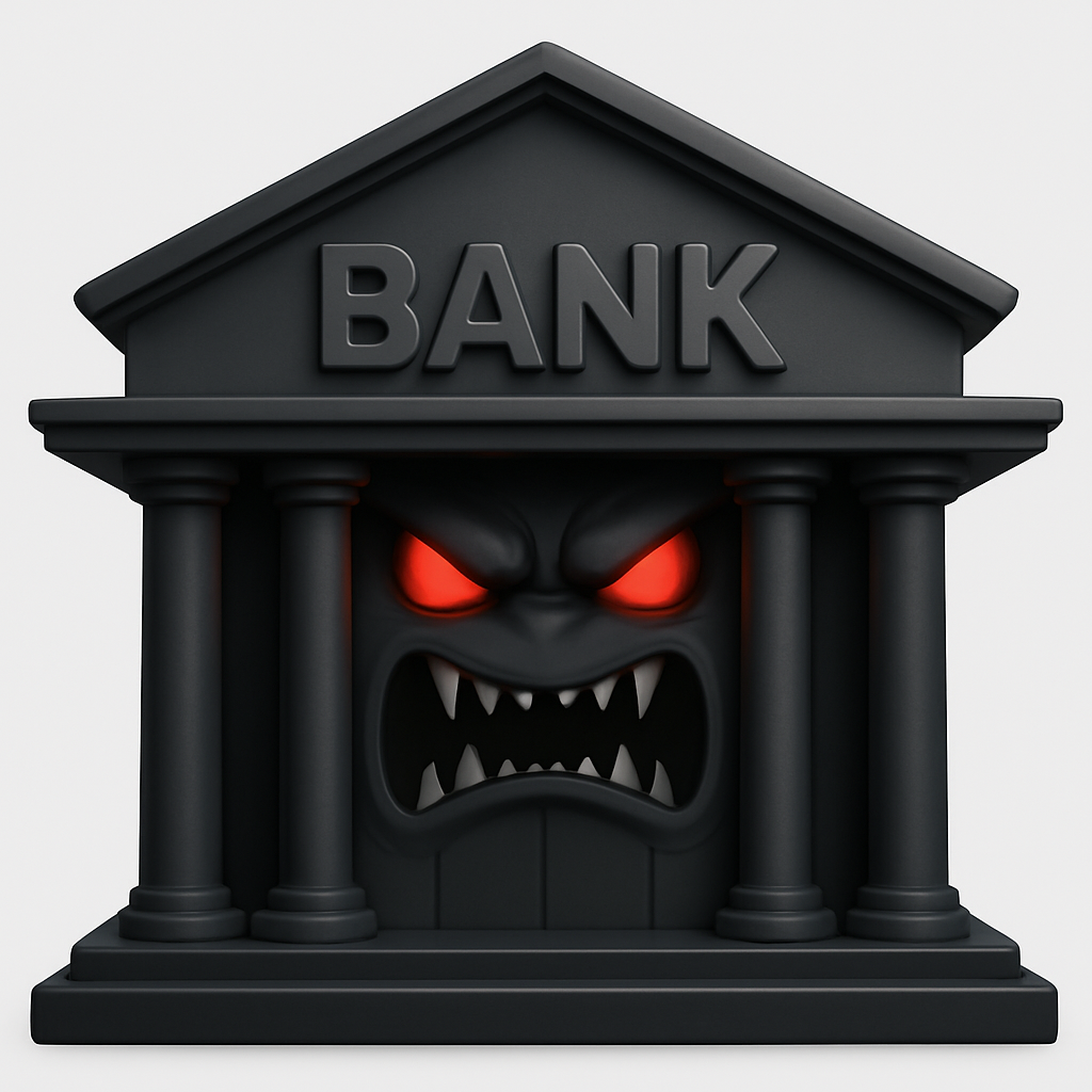 Злой банк. ИИ-генерация. Картинка для обложки
