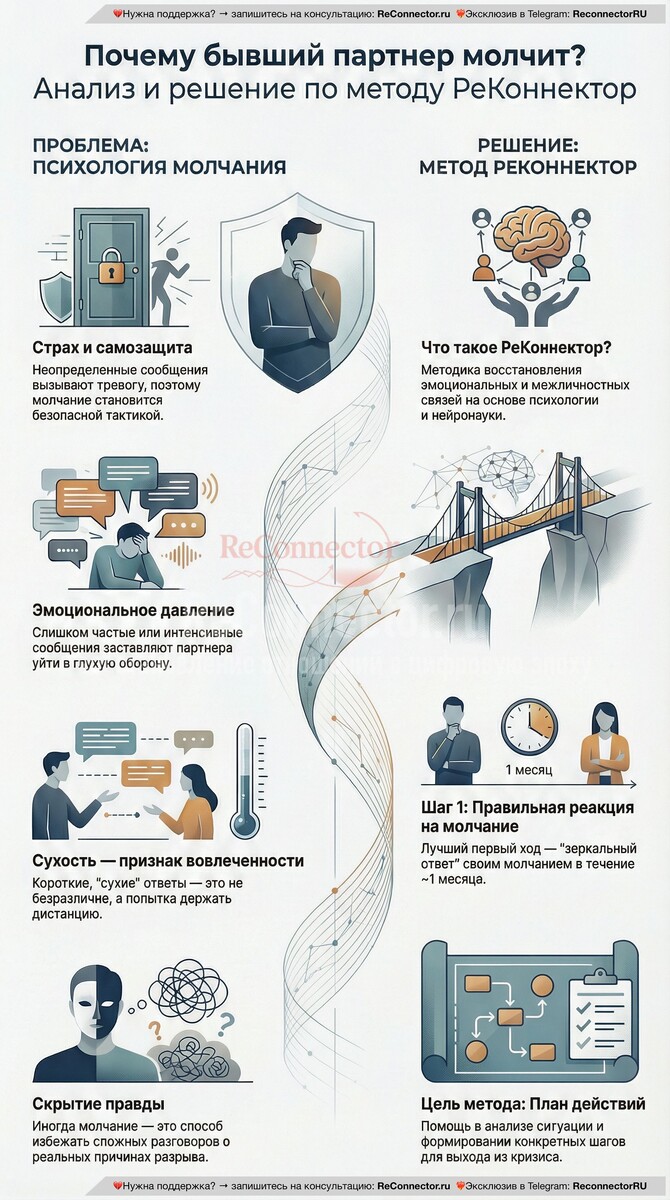 Инфографика: Как преодолеть мучительное молчание бывшего партнёра и восстановить гармонию в отношениях за 1 месяц?