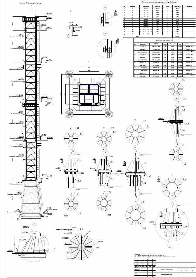 Фрагмент сборочного чертежа металлической башни дымовой трубы